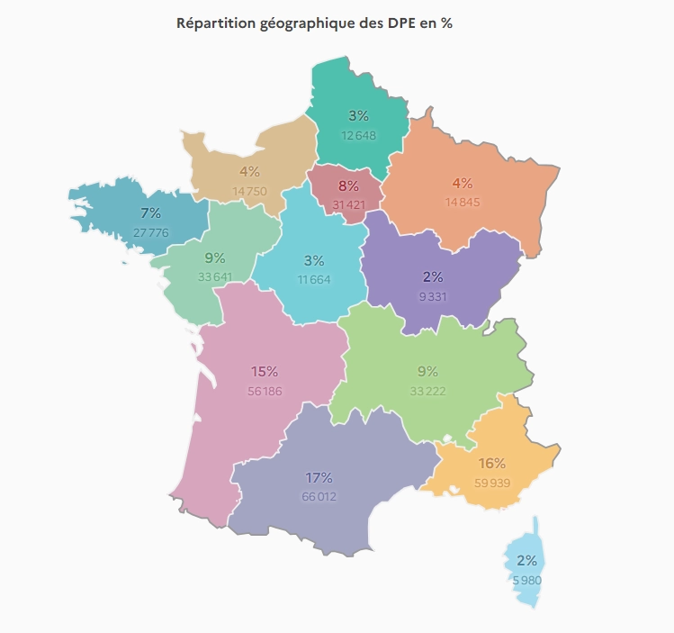 Répartition géographique du classement DPE A - Source Ademe