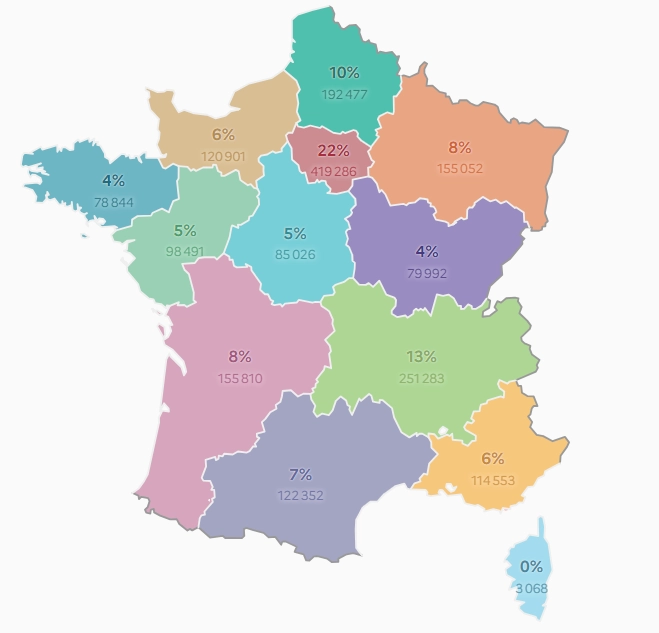 Répartition géographique du classement DPE E - Source Ademe