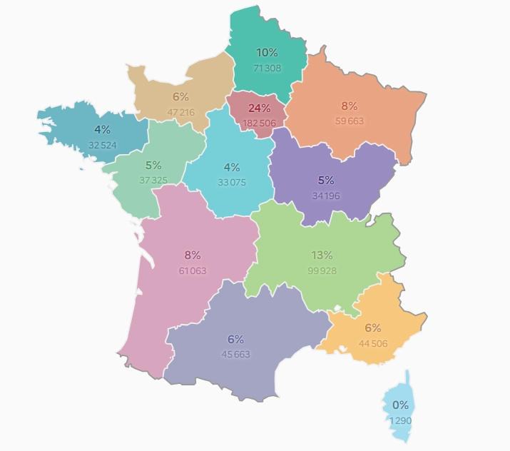 Répartition géographique du classement DPE F - Source Ademe
