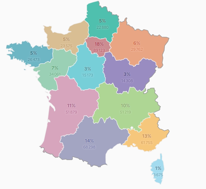 Répartition géographique du classement DPE B - Source Ademe