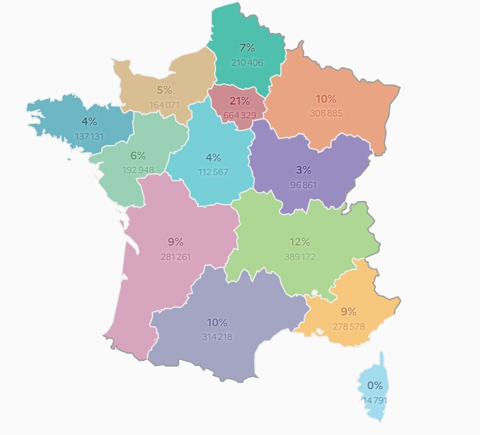 Répartition géographique du classement DPE C - Source Ademe